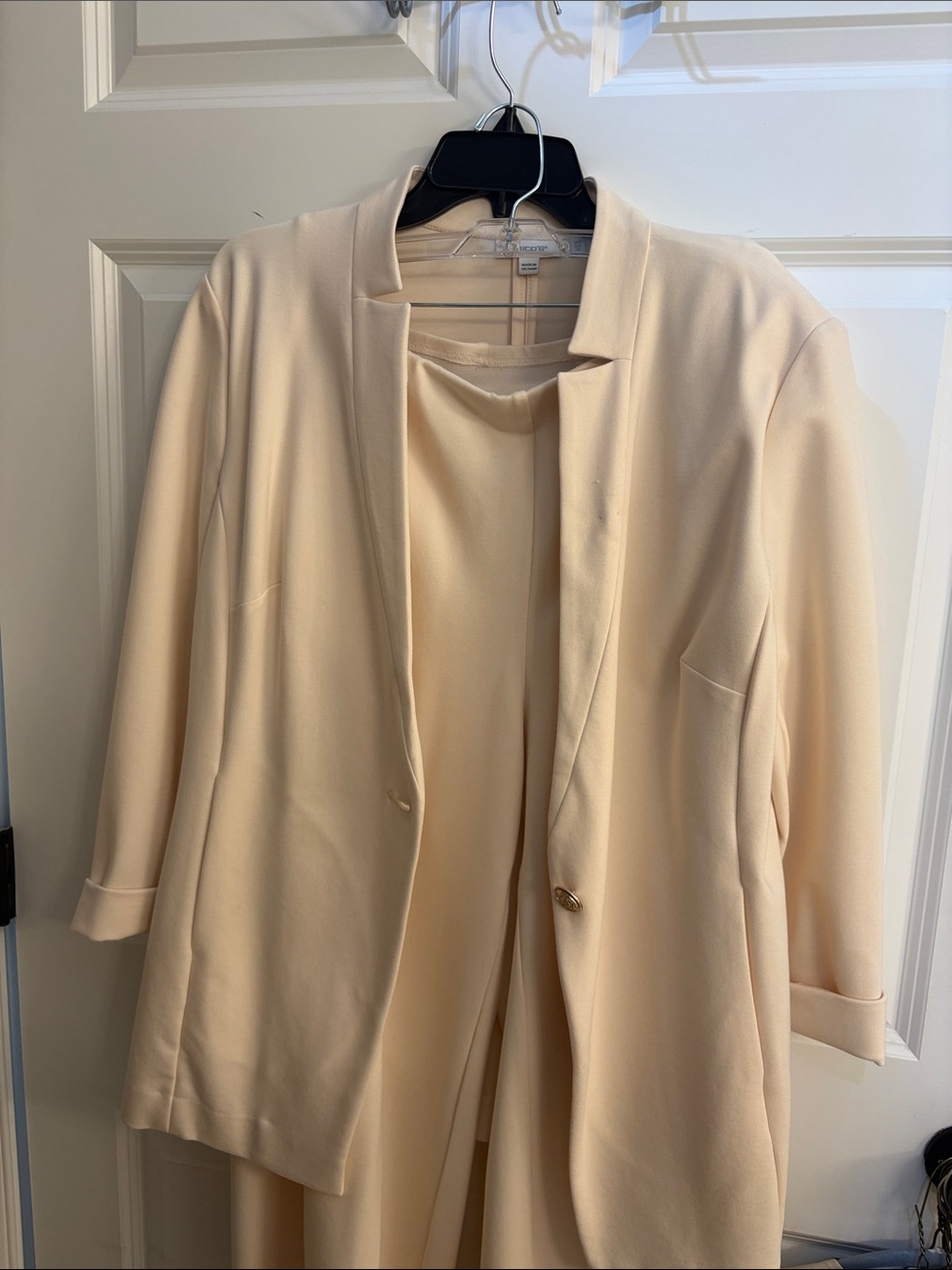 Light Cream Women's Long Blazer Jacket  and pants - Classic Open Front